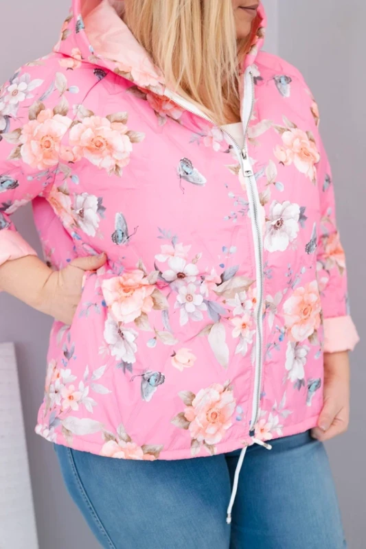 Kurtka damska  Plus Size z kapturem i kwiatowym wzorem ( r. 46-50)  