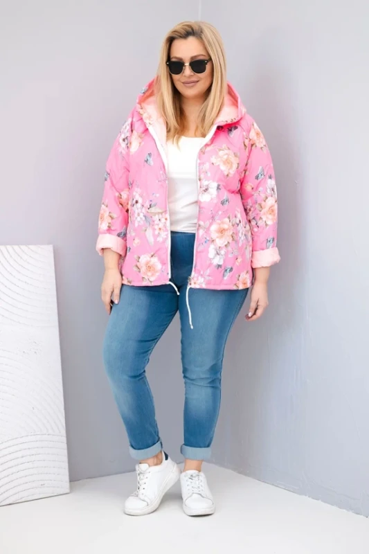 Kurtka damska  Plus Size z kapturem i kwiatowym wzorem ( r. 46-50)  
