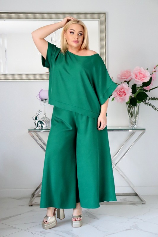 Komplet damski plus size – bluzka i spodnie z naturalnej tkaniny ( r. 46-52)   