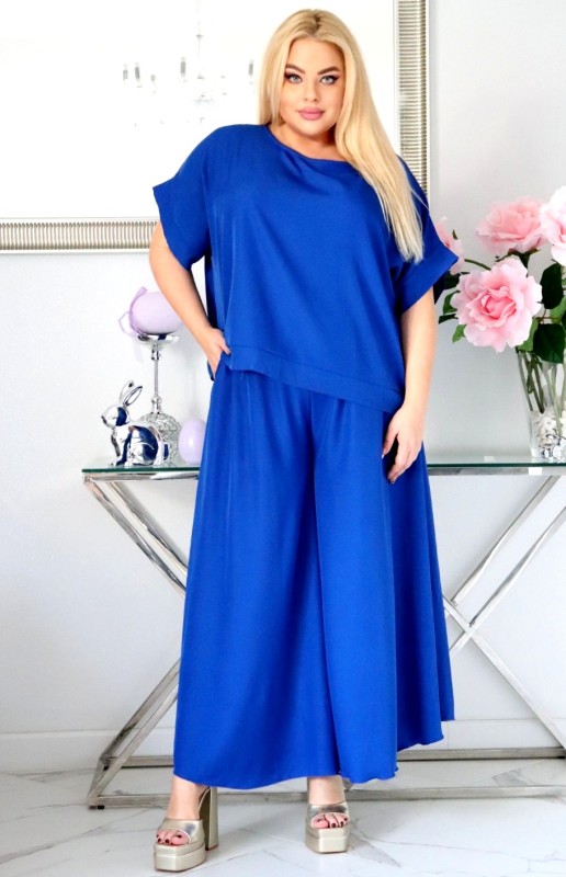 Komplet damski plus size – bluzka i spodnie z naturalnej tkaniny ( r. 46-52)    