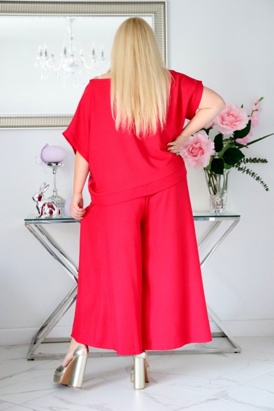 Komplet damski plus size – bluzka i spodnie z naturalnej tkaniny w kwiaty ( r. 46-52)          