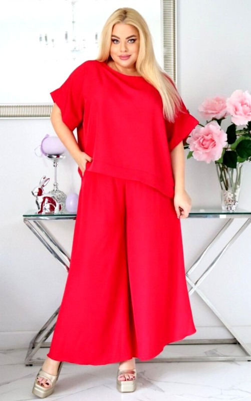 Komplet damski plus size – bluzka i spodnie z naturalnej tkaniny ( r. 46-52)       