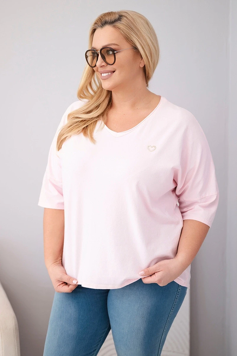Bluzka damska bawełniana Plus Size z dekoltem V ( r. 44-48)  