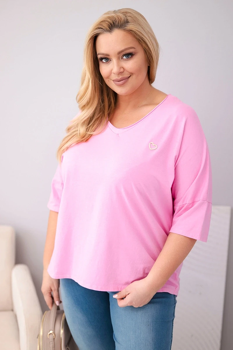 Bluzka damska bawełniana Plus Size z dekoltem V ( r. 48-54)   