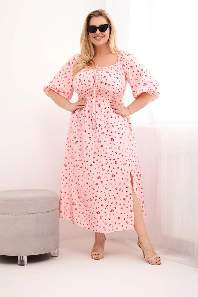 Sukienka damska Plus Size maxi z elastyczną talią i dekoltem na troczki LILIANA (r.46-48)