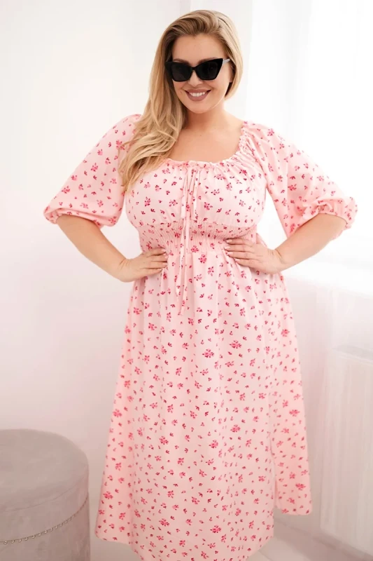 Sukienka damska Plus Size maxi z elastyczną talią i dekoltem na troczki LILIANA (r.46-48)