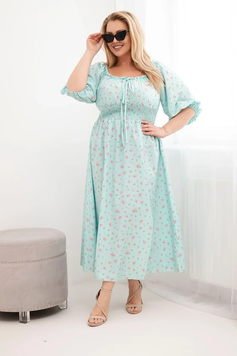 Sukienka damska Plus Size maxi z elastyczną talią i dekoltem na troczki LILIANA (r.46-48) 