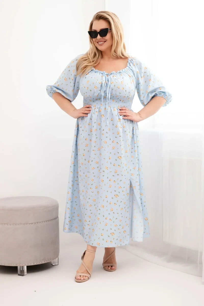 Sukienka damska Plus Size maxi z elastyczną talią i dekoltem na troczki LILIANA (r.46-48)  