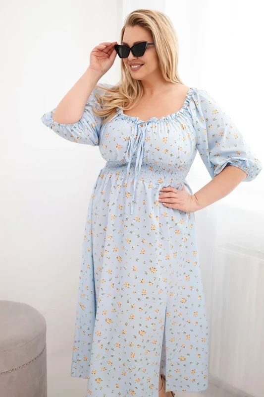 Sukienka damska Plus Size maxi z elastyczną talią i dekoltem na troczki LILIANA (r.46-48)  
