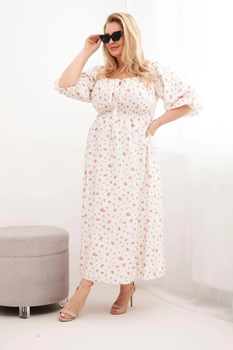 Sukienka damska Plus Size maxi z elastyczną talią i dekoltem na troczki LILIANA (r.46-48)   