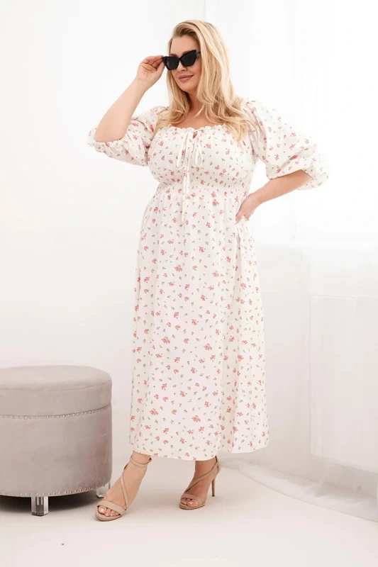 Sukienka damska Plus Size maxi z elastyczną talią i dekoltem na troczki LILIANA (r.46-48)   
