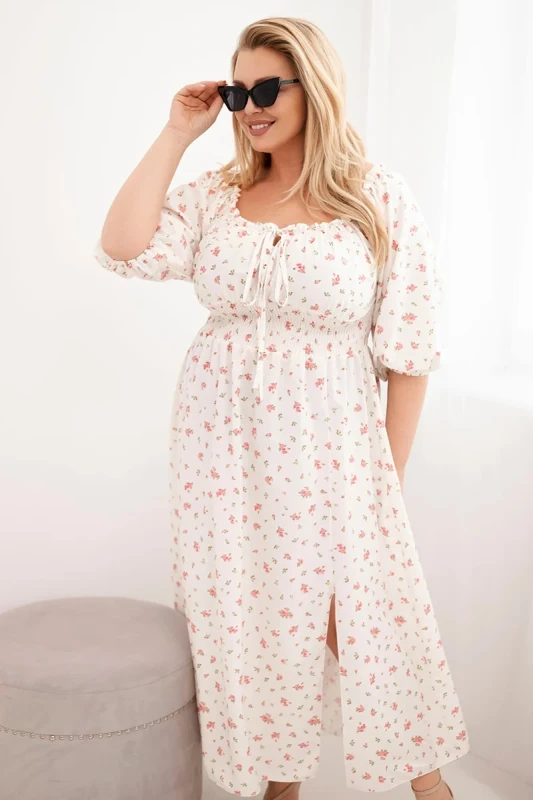 Sukienka damska Plus Size maxi z elastyczną talią i dekoltem na troczki LILIANA (r.46-48)   