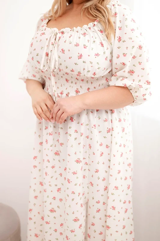 Sukienka damska Plus Size maxi z elastyczną talią i dekoltem na troczki LILIANA (r.46-48)   