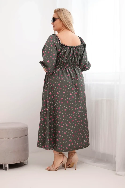 Sukienka damska Plus Size maxi z elastyczną talią i dekoltem na troczki LILIANA (r.46-48)    (1)