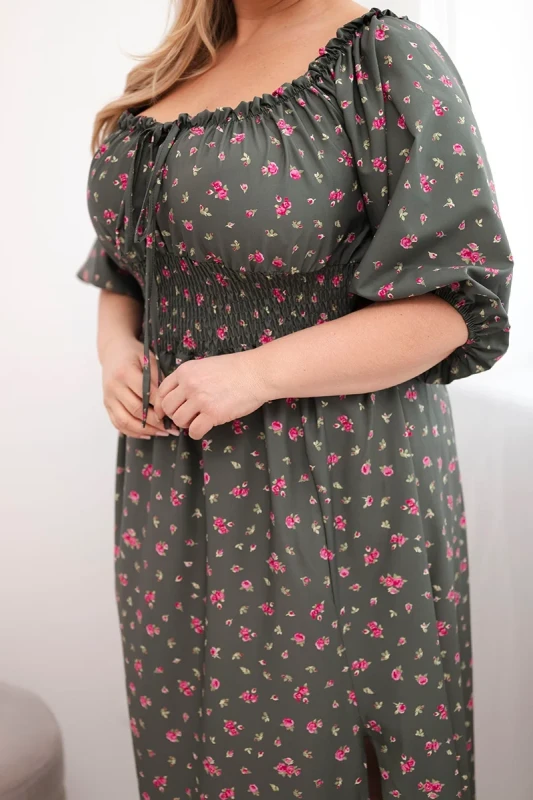 Sukienka damska Plus Size maxi z elastyczną talią i dekoltem na troczki LILIANA (r.46-48)    (1)