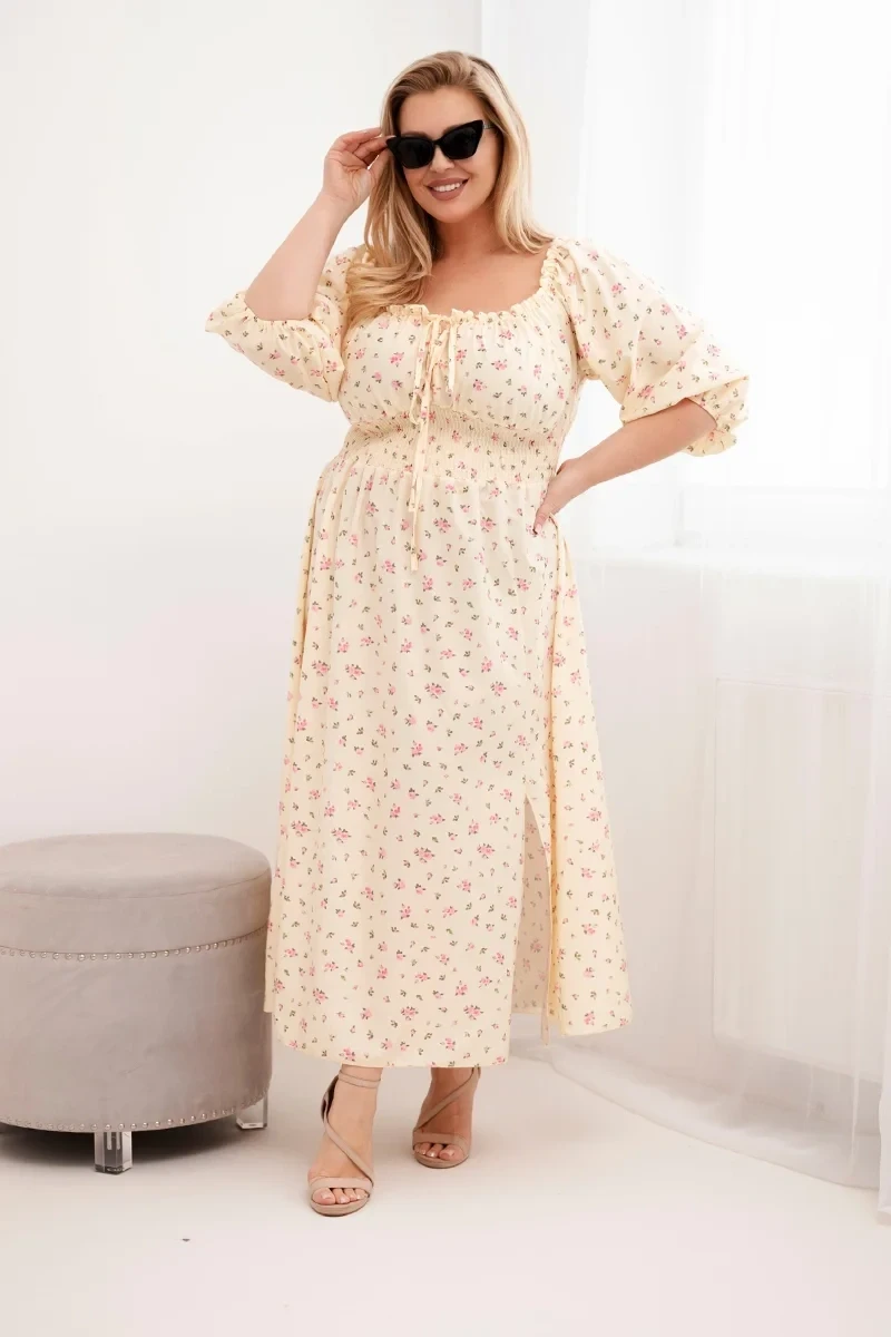 Sukienka damska Plus Size maxi z elastyczną talią i dekoltem na troczki LILIANA (r.46-48)    