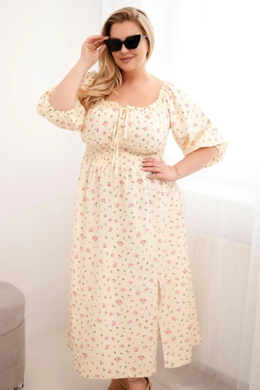 Sukienka damska Plus Size maxi z elastyczną talią i dekoltem na troczki LILIANA (r.46-48)    