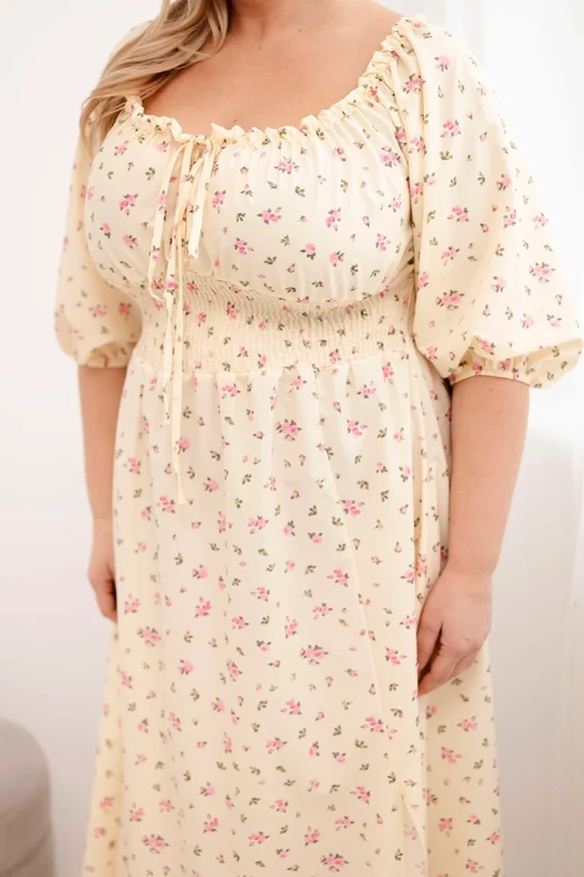 Sukienka damska Plus Size maxi z elastyczną talią i dekoltem na troczki LILIANA (r.46-48)    
