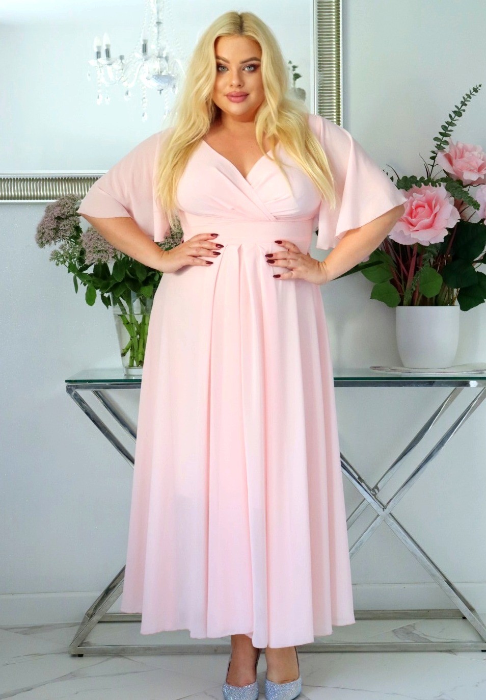 Sukienka maxi szyfon i żorżeta  KOD S1015 (r. 48-56)  