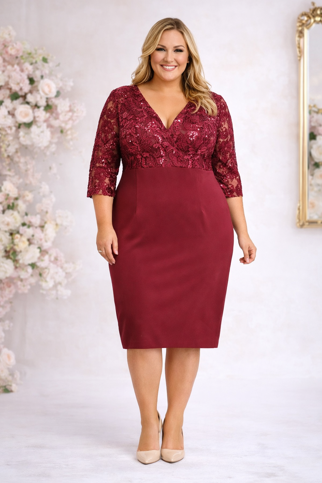 Sukienka wieczorowa z koronkową górą i cekinami ( r. 46/48)