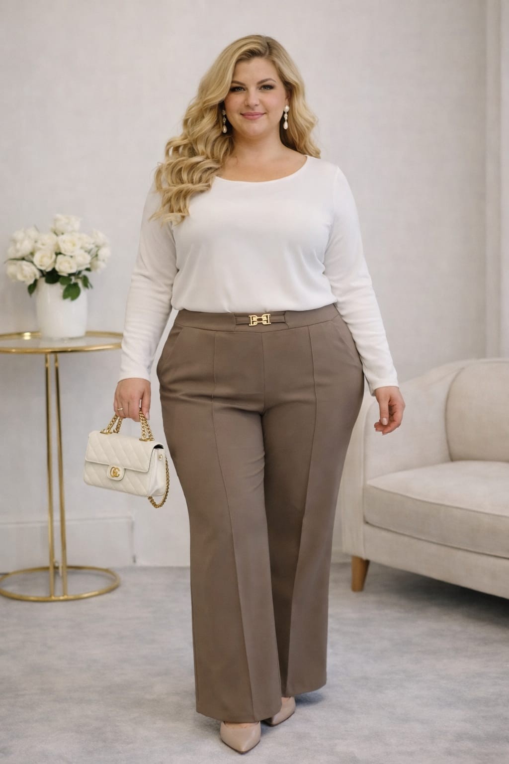 Eleganckie spodnie damskie Plus Size z szeroką nogawką EMILIA (r.44-54) 