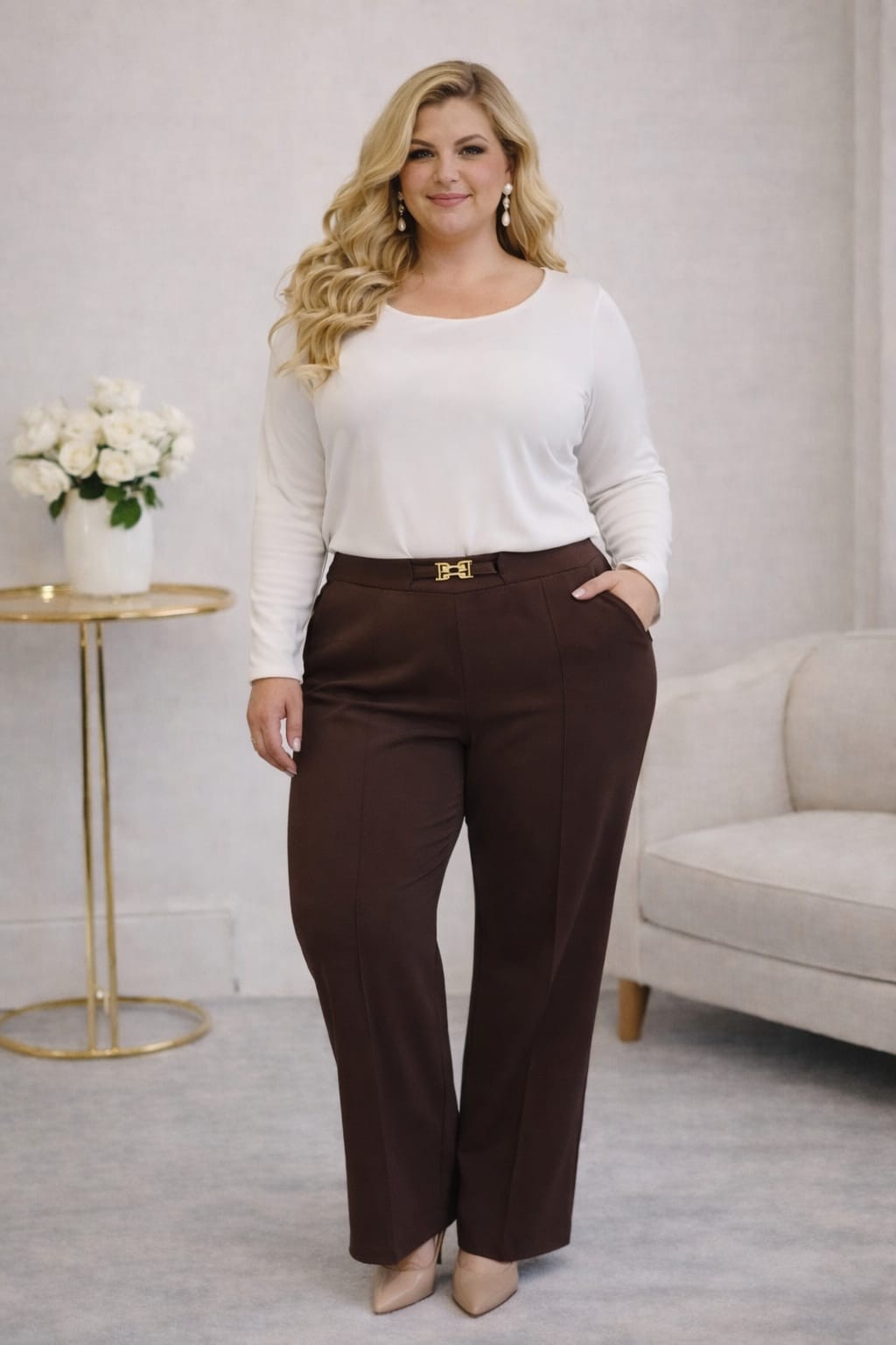 Eleganckie spodnie damskie Plus Size z szeroką nogawką EMILIA (r.44-54)  (1)