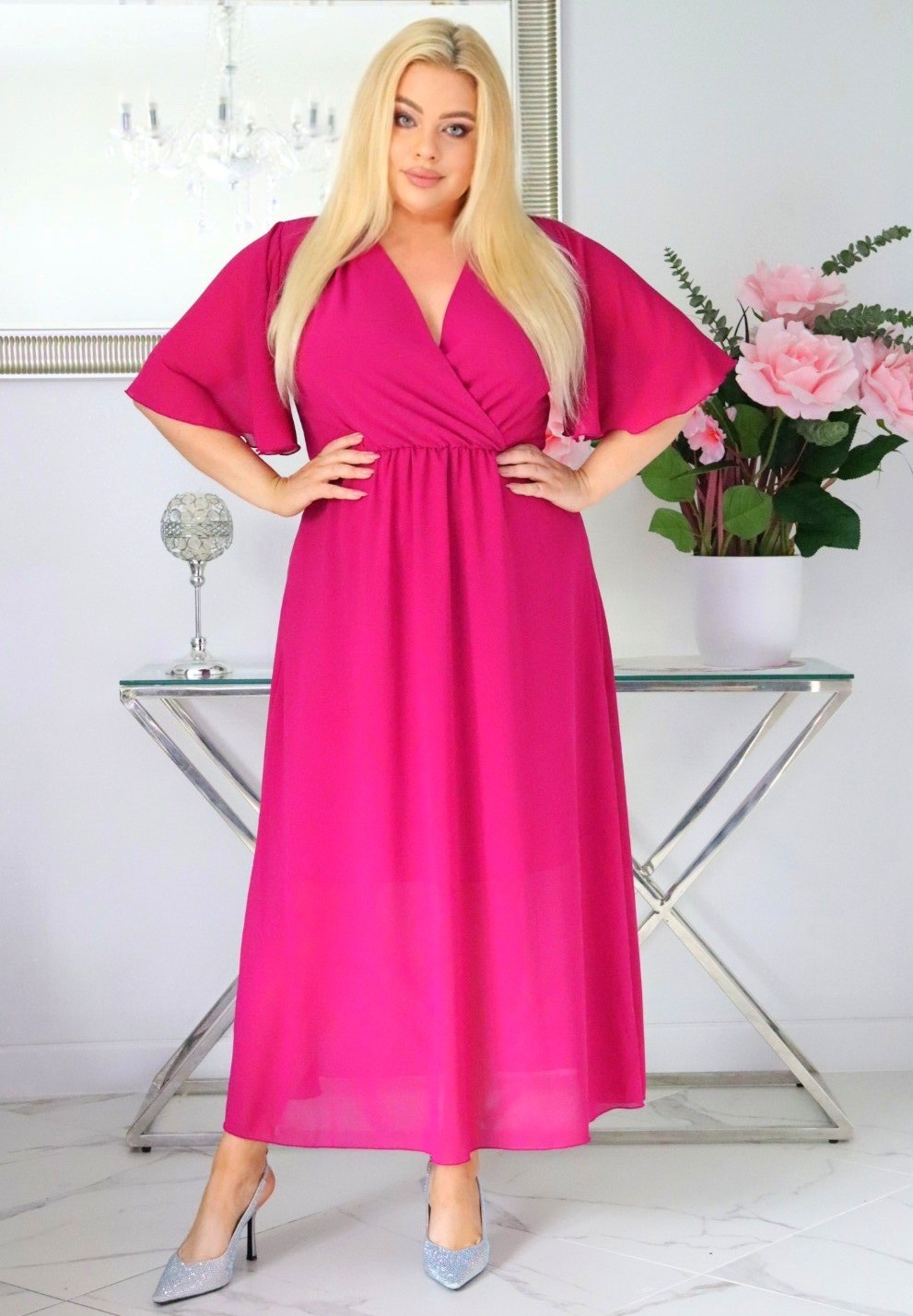 Sukienka MAXI trapezowa – szyfonowa Kod  S1018 ( r 48-54)