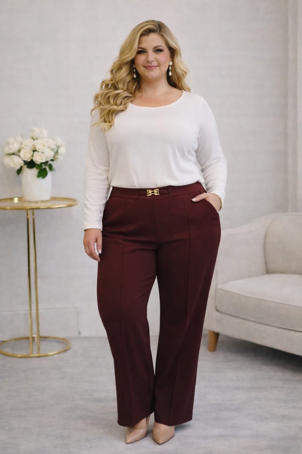 Eleganckie spodnie damskie Plus Size z szeroką nogawką EMILIA (r.44-54)  