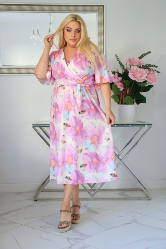 Sukienka plus size  MIDI naturalny Skład S1023 ( r. 48-54)