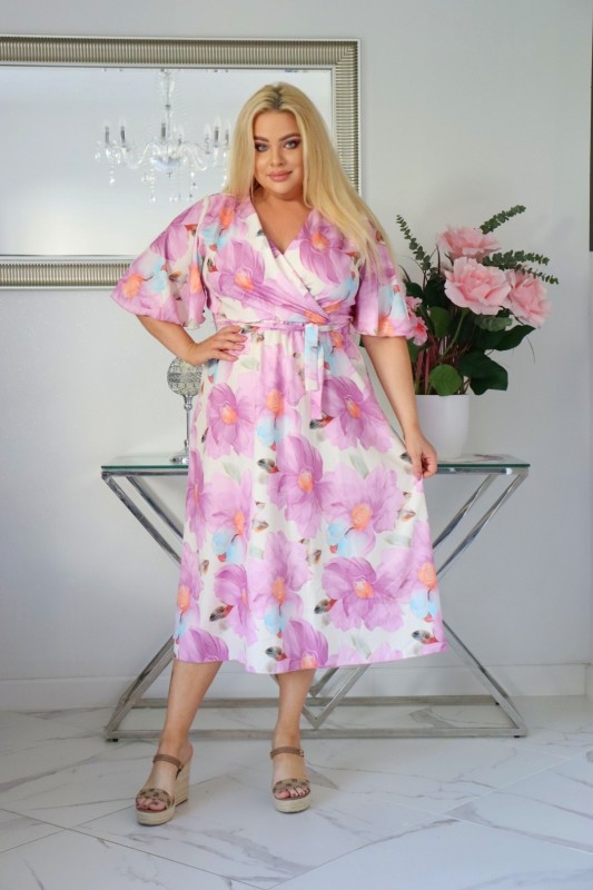 Sukienka plus size  MIDI naturalny Skład S1023 ( r. 48-54)