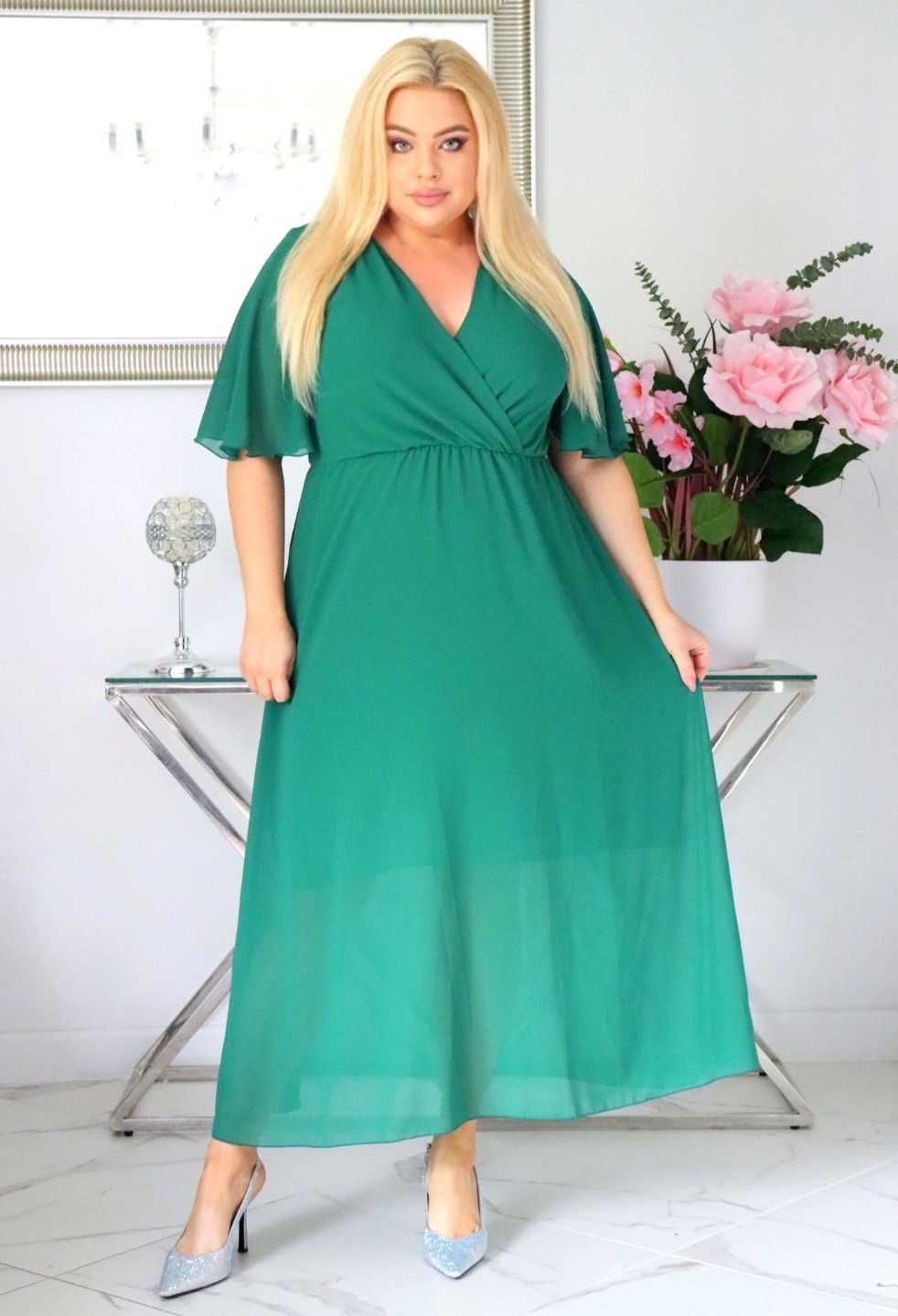 Sukienka MAXI trapezowa – szyfonowa Kod  S1018 ( r 48-54) 