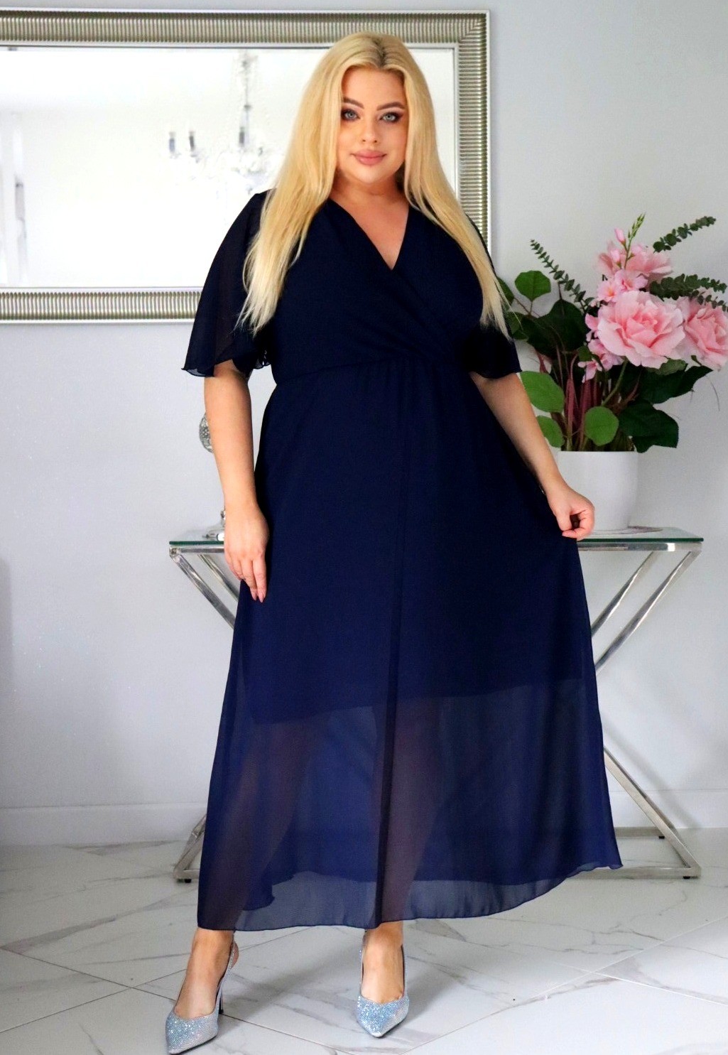 Sukienka MAXI trapezowa – szyfonowa Kod  S1018 ( r 48-54) 