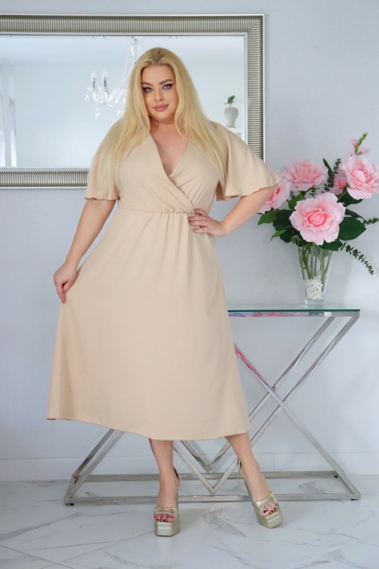 Sukienka plus size  MIDI naturalny Skład S1023 ( r. 48-54) 