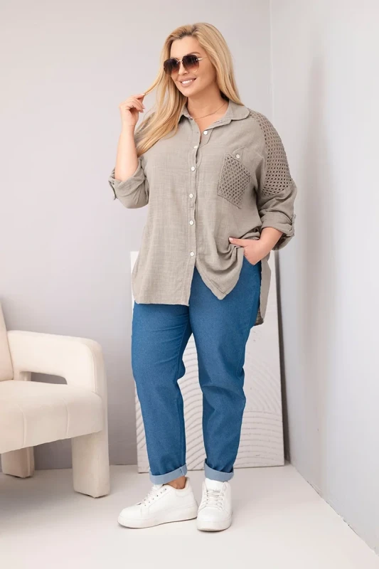 Koszula damska bawełniana Plus Size z koronkową wstawką LUCIA ( r. 46-50)   