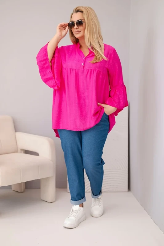 Bluzka damska wiskozowa Plus Size z falbaniastym rękawem VALERIA (r.46-48)