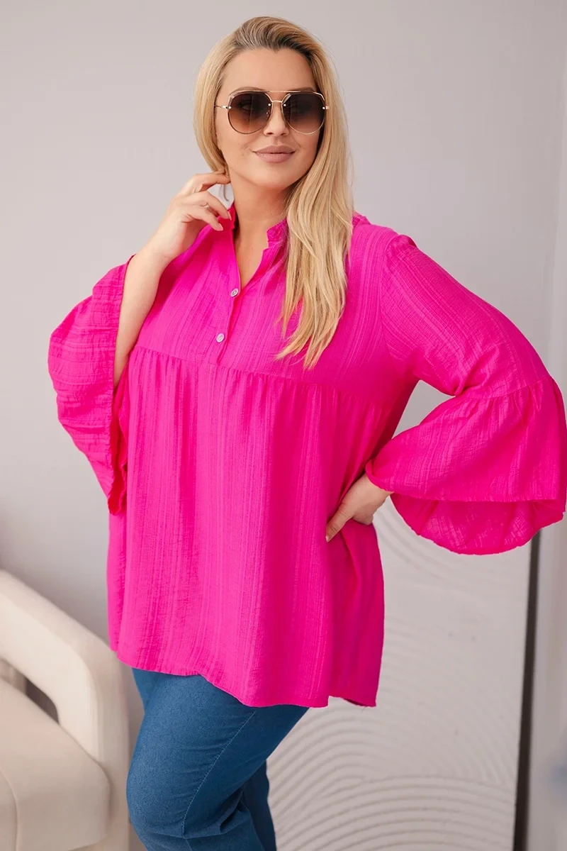 Bluzka damska wiskozowa Plus Size z falbaniastym rękawem VALERIA (r.46-48)