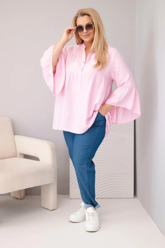 Bluzka damska wiskozowa Plus Size z falbaniastym rękawem VALERIA (r.46-48) 