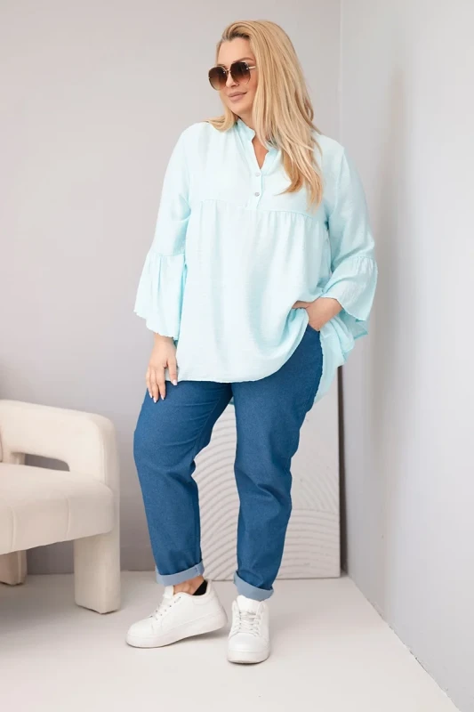 Bluzka damska wiskozowa Plus Size z falbaniastym rękawem VALERIA (r.46-48)  