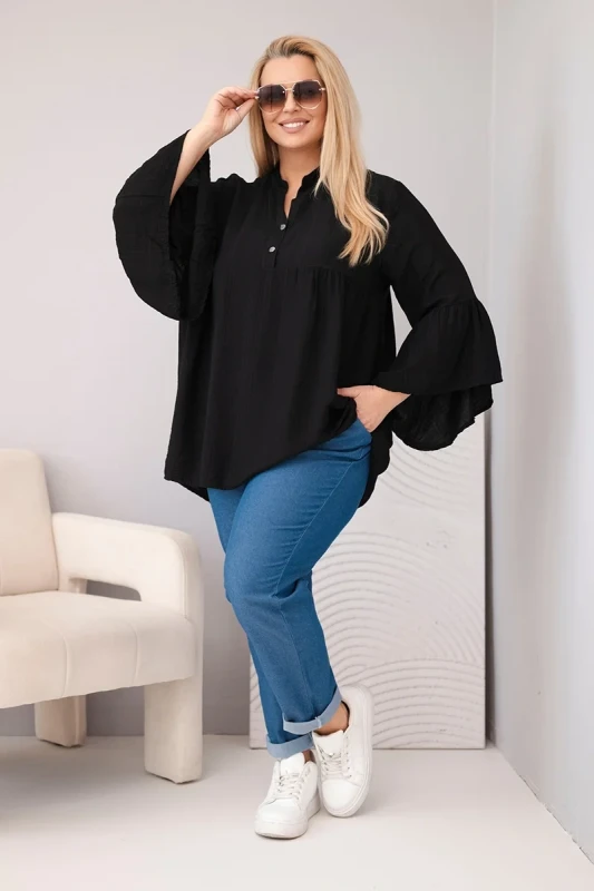 Bluzka damska wiskozowa Plus Size z falbaniastym rękawem VALERIA (r.46-48)    