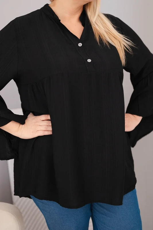 Bluzka damska wiskozowa Plus Size z falbaniastym rękawem VALERIA (r.46-48)    