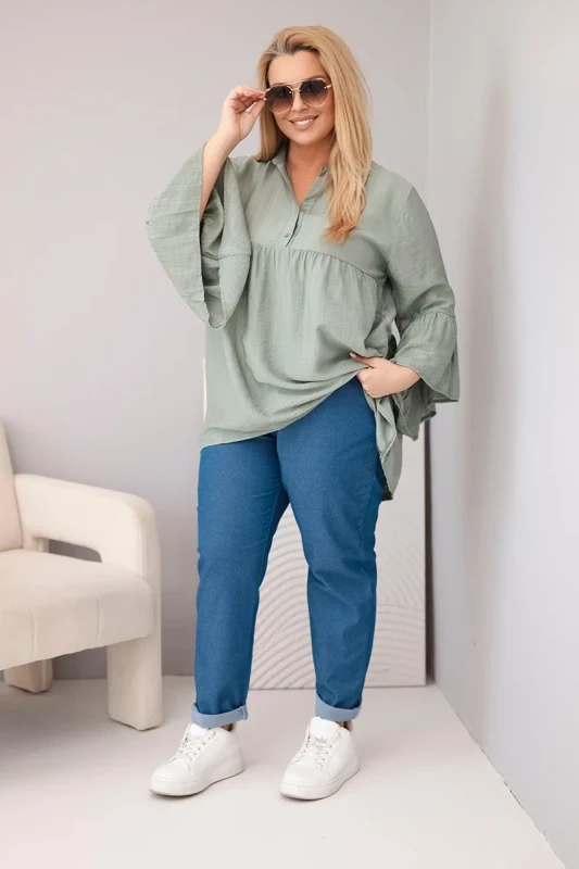 Bluzka damska wiskozowa Plus Size z falbaniastym rękawem VALERIA (r.46-48)     