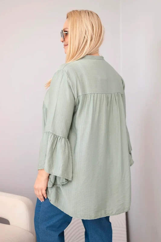 Bluzka damska wiskozowa Plus Size z falbaniastym rękawem VALERIA (r.46-48)     