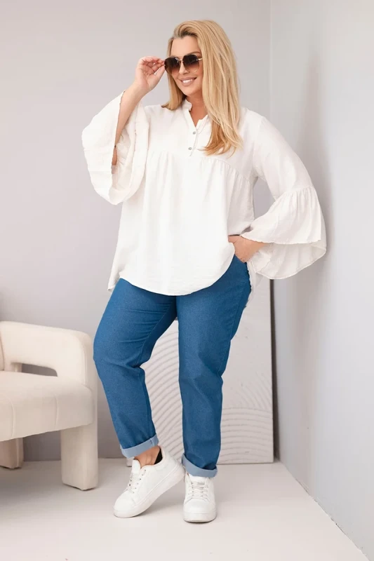 Bluzka damska wiskozowa Plus Size z falbaniastym rękawem VALERIA (r.46-48)      