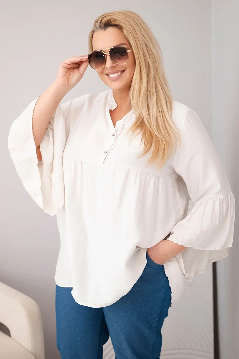 Bluzka damska wiskozowa Plus Size z falbaniastym rękawem VALERIA (r.46-48)      