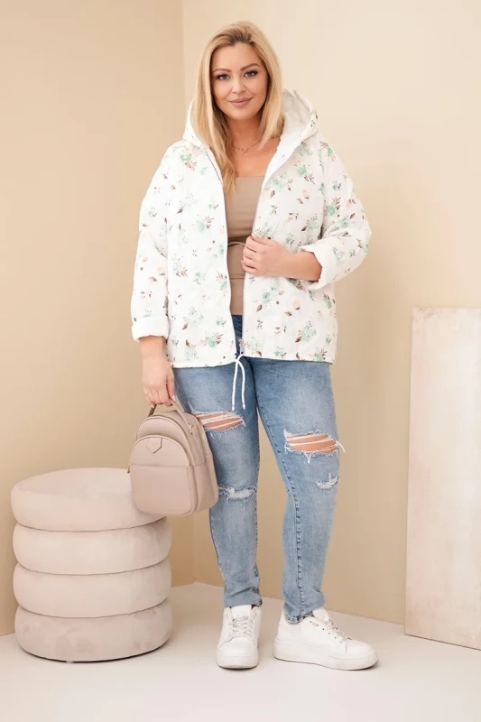 Kurtka damska pikowana w kwiaty z kapturem Plus Size (r. 46-50) 