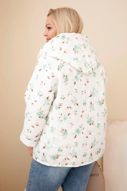 Kurtka damska pikowana w kwiaty z kapturem Plus Size (r. 46-50) 