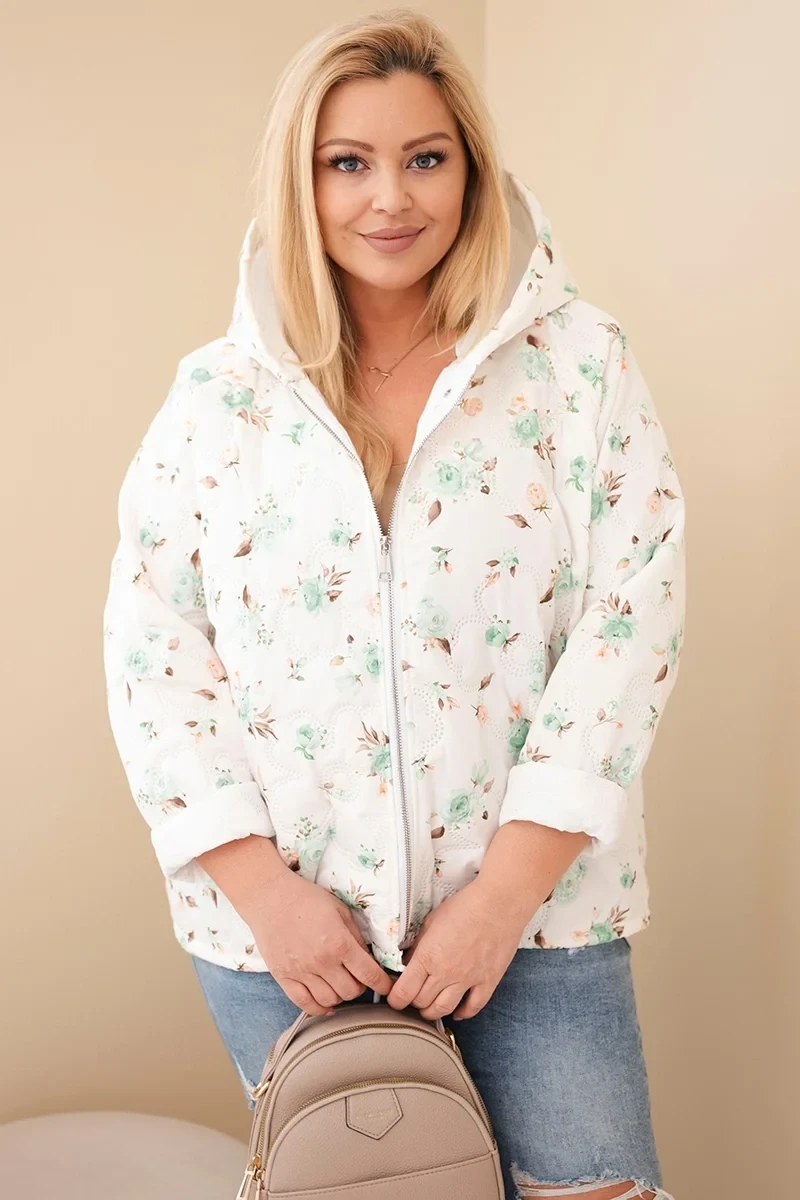 Kurtka damska pikowana w kwiaty z kapturem Plus Size (r. 46-50) 