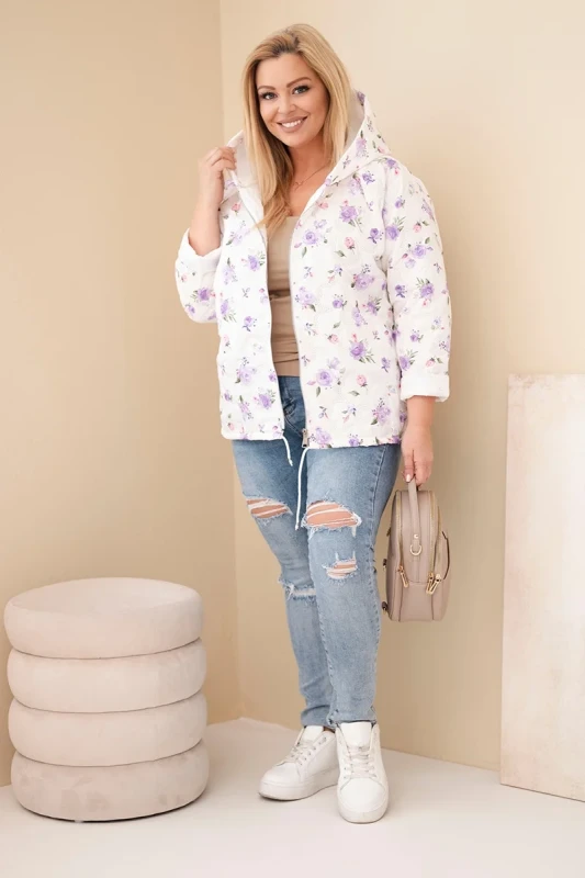 Kurtka damska pikowana w kwiaty z kapturem Plus Size (r. 46-50)  