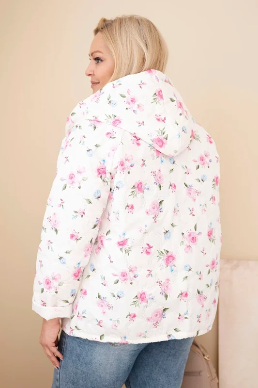 Kurtka damska pikowana w kwiaty z kapturem Plus Size (r. 46-50)  