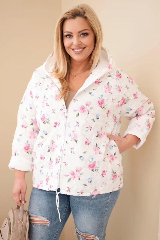 Kurtka damska pikowana w kwiaty z kapturem Plus Size (r. 46-50)  
